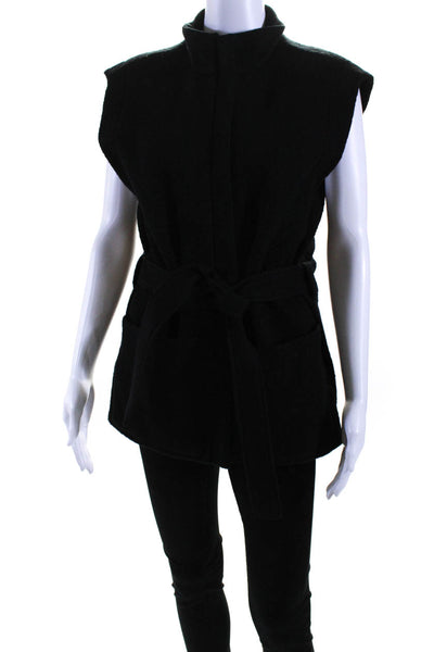 Odeeh Womens Belted Boucle Full Zip Mock Neck Vest Black Size EU 34