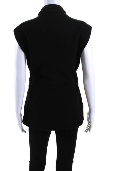 Odeeh Womens Belted Boucle Full Zip Mock Neck Vest Black Size EU 34