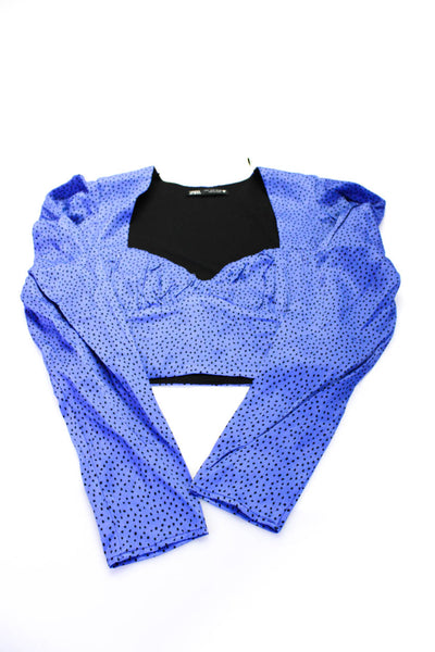 Zara Womens Satin Polka Dot Crop Top Blouse Sweater Dress Blue Size Small Lot 2