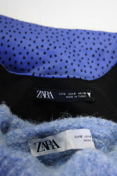 Zara Womens Satin Polka Dot Crop Top Blouse Sweater Dress Blue Size Small Lot 2