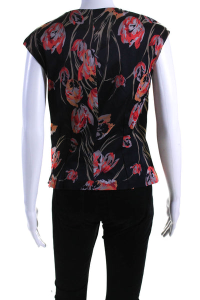 Karen Millen Womens Cap Sleeve V Neck Eyelet Floral Top Black Multi Size 10