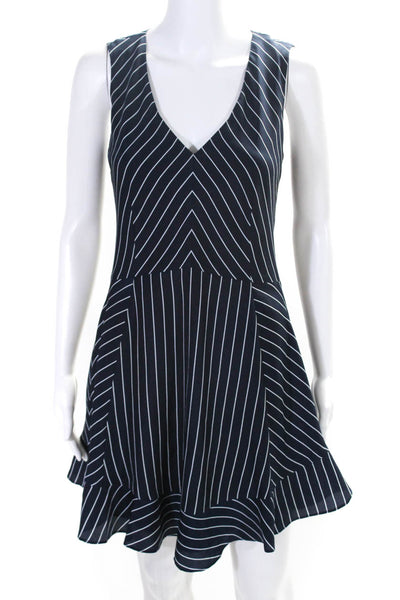 J Crew Womens Striped V-Neck Ruffle Trim Sleeveless Mini Dress Navy Size 2