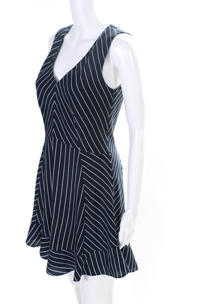 J Crew Womens Striped V-Neck Ruffle Trim Sleeveless Mini Dress Navy Size 2