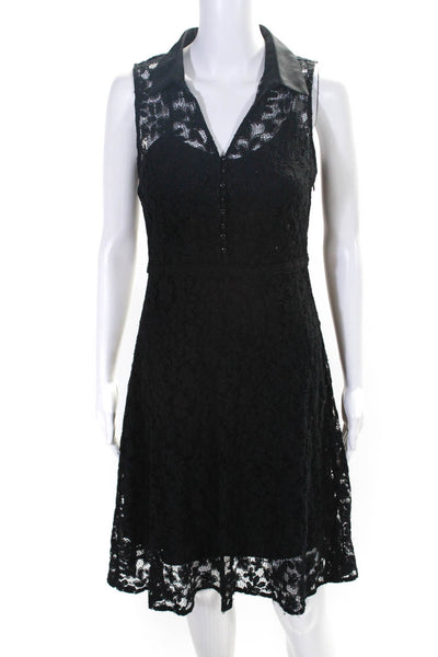 Nanette Lepore Womens Cotton Blend Lace Collared Sleeveless Dress Black Size 2