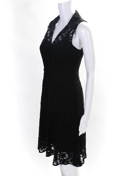 Nanette Lepore Womens Cotton Blend Lace Collared Sleeveless Dress Black Size 2