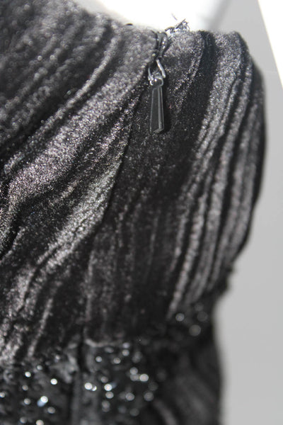 Dusk Womens Velvet Beaded V-Neck Zip Up Tiered Halter Dress Black Size S