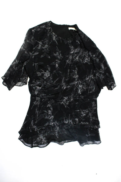 Halston Saks Fifth Avenue Womens Silk Floral Blouse Top Black Size 8 10 Lot 2