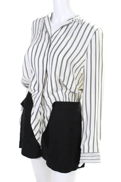 Sandro Paris Womens Striped Print Buttoned Zipped Romper White Size EUR38