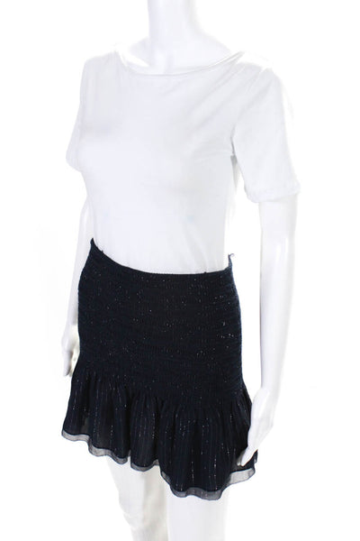 10 Crosby Derek Lam Womens Silk Striped Smocked High Waist Skirt Blue Size 2