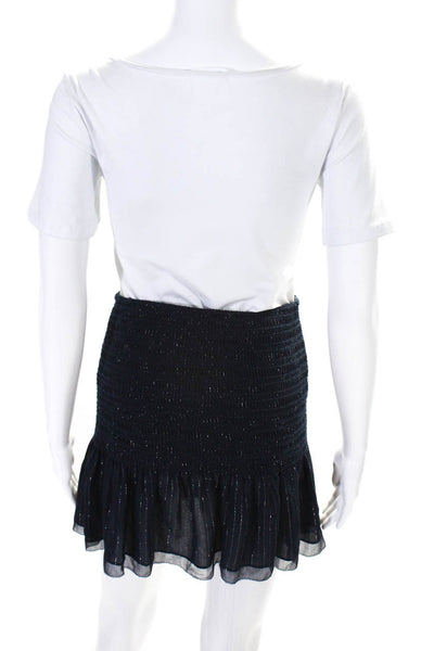 10 Crosby Derek Lam Womens Silk Striped Smocked High Waist Skirt Blue Size 2