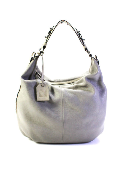 Reed Krakoff Womens Single Strap Zip Top Grain Leather Hobo Handbag Gray