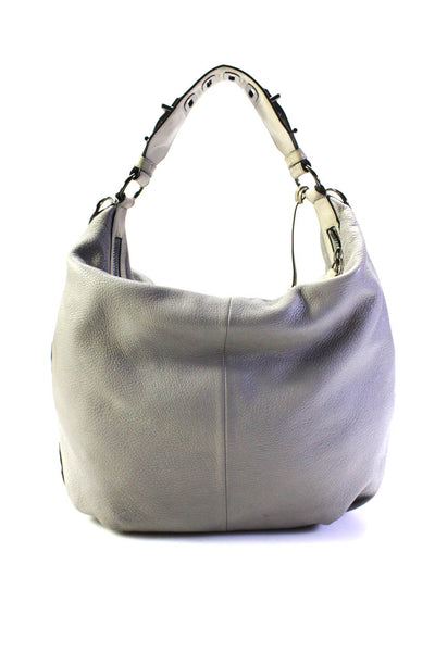 Reed Krakoff Womens Single Strap Zip Top Grain Leather Hobo Handbag Gray