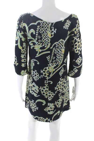 Miss Davenporte Womens Silk Floral Print Round Neck Zipped Dress Navy Size 6