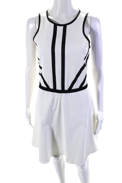 Ellelauri Women's Round Neck Sleeveless Fit Flare Mini Dress White Size L