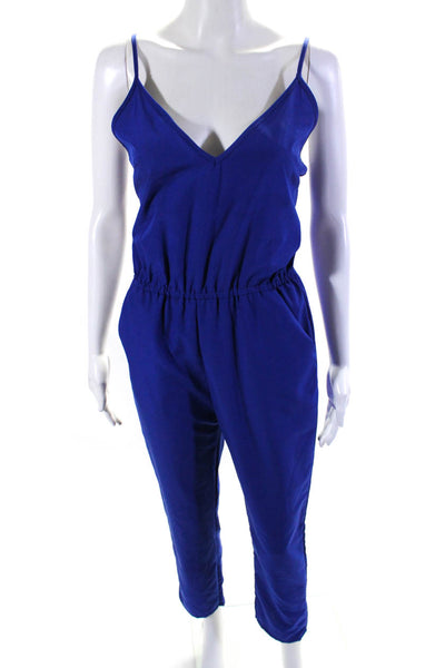 Ellelauri Women's V-Neck Spaghetti Straps Straight Leg Jumpsuit Blue Size M