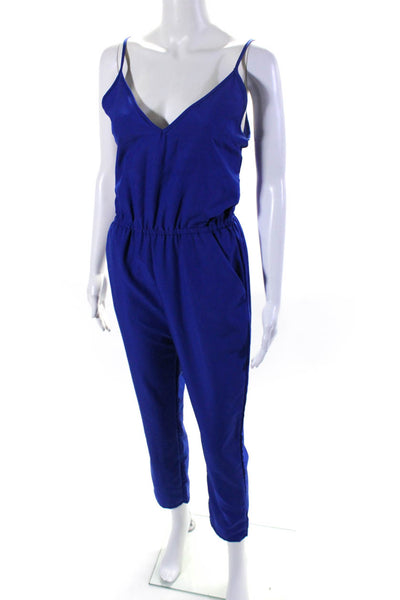 Ellelauri Women's V-Neck Spaghetti Straps Straight Leg Jumpsuit Blue Size M