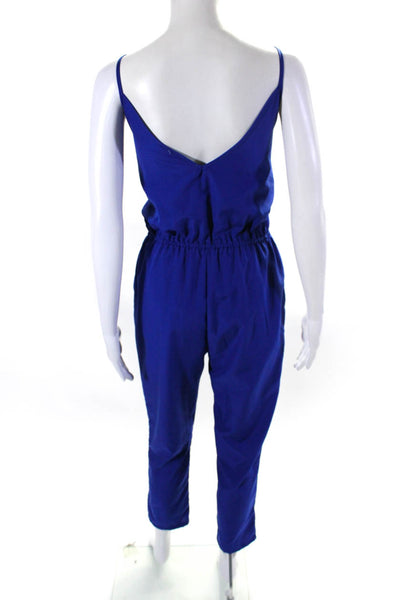 Ellelauri Women's V-Neck Spaghetti Straps Straight Leg Jumpsuit Blue Size M