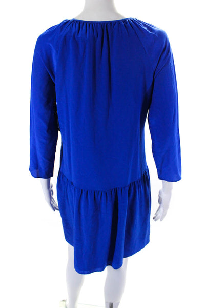 Ellelauri Round Neck Short Sleeves Tiered Mini Dress Blue Size M