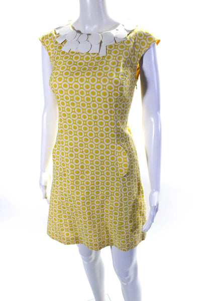 Hoss Intropia Womens Cotton Geometric Motif Polka Dot Shift Dress Yellow Size 36