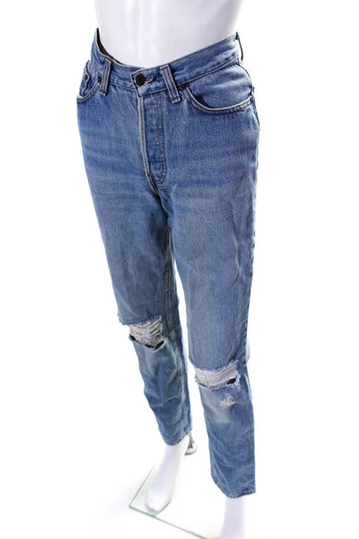 Riley Womens High Waist Button Fly Distressed Straight Jeans Blue Size 23