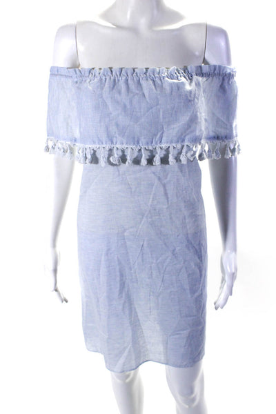 Ellelauri Women's Ruffle Off The Shoulder Tassel Mini Dress Light Blue Size XS