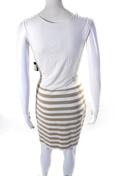 Ellelauri Women's Round Neck Sleeveless A-Line Mini Dress Beige Stripe Size L