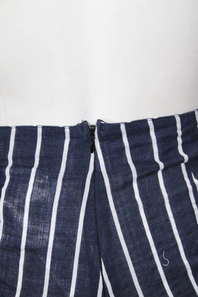 Ellelauri Women's Zip Closure Flat Front Straight Leg Linen Pant Stripe Size XS