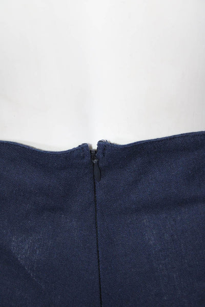 Ellelauri Womens Zip Closure Flat Front Straight Leg Linen Pant Navy Blue Size X
