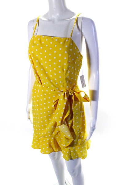 Ellelauri Women's Square Neck Spaghetti Straps Wrap Mini Dress Polka Dot Size L