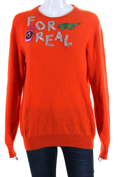 Lingua Franca Womens Cashmere Embellished Pullover Sweater Orange Size L