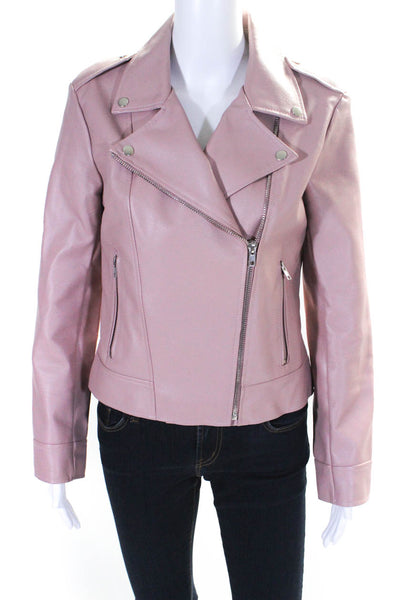 BB Dakota Womens Pink Mauve Vegan Leather Motorcycle Long Sleeve Jacket Size M