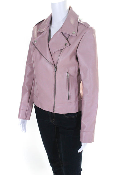 BB Dakota Womens Pink Mauve Vegan Leather Motorcycle Long Sleeve Jacket Size M