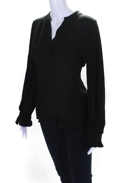 Kobi Halperin Womens Black Silk V-Neck Cuff Long Sleeve Blouse Top Size S