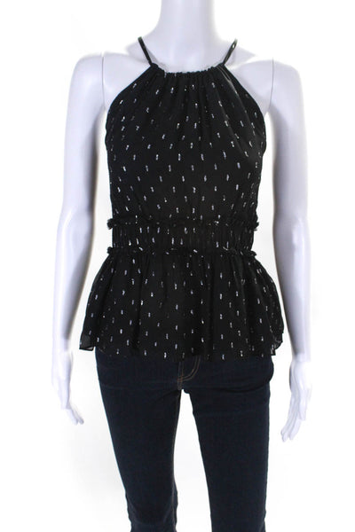 Joie Womens Black Silk Silver Printed Crew Neck Sleeveless Blouse Top Size M