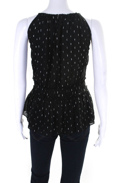 Joie Womens Black Silk Silver Printed Crew Neck Sleeveless Blouse Top Size M