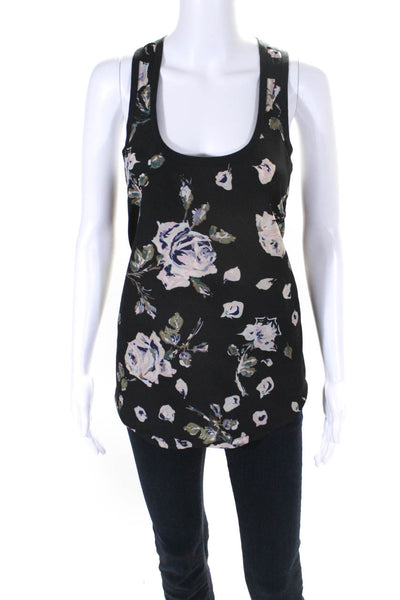 Joie Womens Black Floral Print Scoop Neck Sleeveless Blouse Top Size S