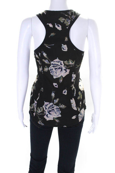 Joie Womens Black Floral Print Scoop Neck Sleeveless Blouse Top Size S