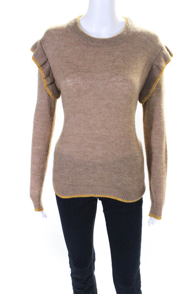 Anonyme Designer Womens Brown Ruffle Detail Pullover Sweater Top Size 2