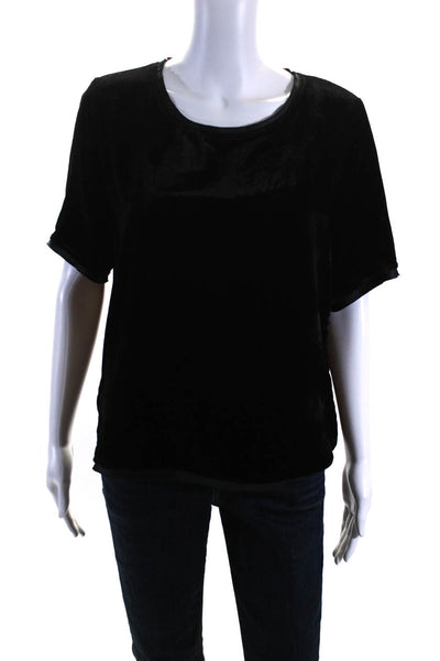 P.a.r.o.s.h. Womens Black Velvet Crew Neck Short Sleeve Blouse Top Size S/M