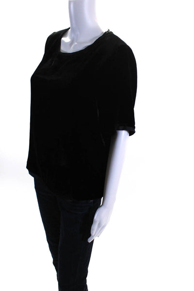 P.a.r.o.s.h. Womens Black Velvet Crew Neck Short Sleeve Blouse Top Size S/M