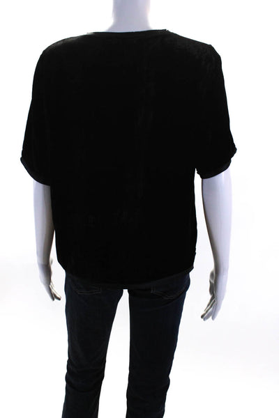 P.a.r.o.s.h. Womens Black Velvet Crew Neck Short Sleeve Blouse Top Size S/M