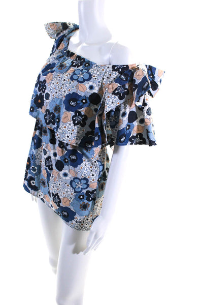 Chloe Womens Blue Cotton Floral Bow Detail Short Sleeve Mini Dress Size 8