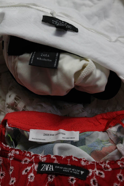 Zara Women's Round Neck Short Sleeves Flowy White Floral Blouse Size S Lot 4