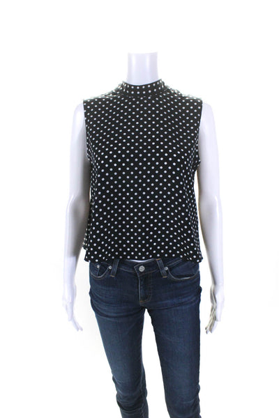 Robert Rodriguez Womens Polka Dot Sleeveless Blouse Navy Blue Size Small