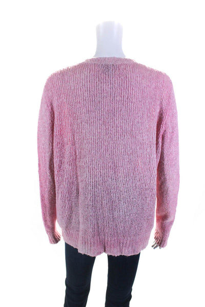 Avant Toi Womens Sequined Long Sleeves V Neck Sweater Pink Cotton Size Small