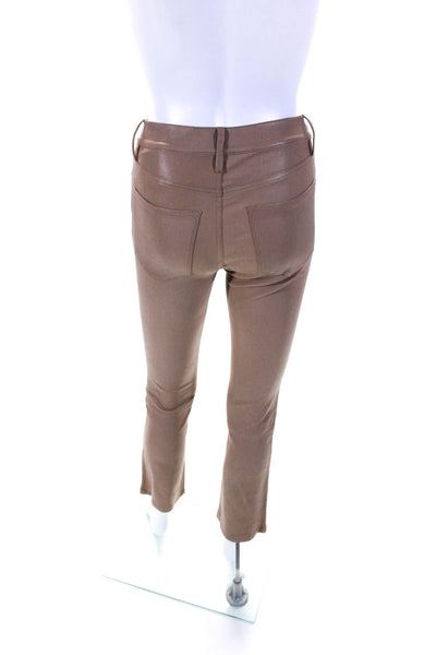 Frame Womens Leather High Rise Cropped Mini Boot Cut Pants Beige Size 24