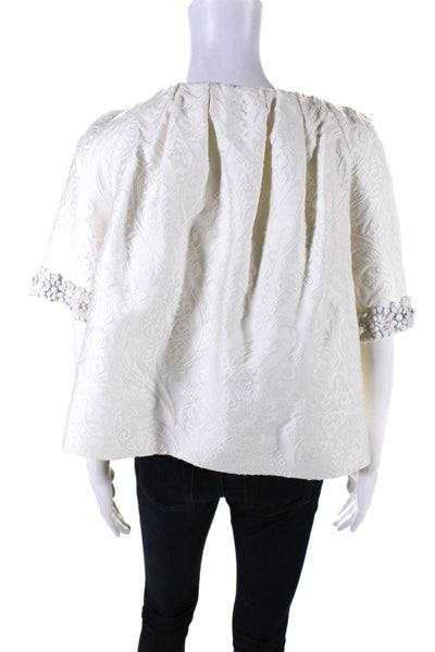 Giambattista Valli Womens Beaded Short Sleeve Jacquard Jacket White Size IT 46