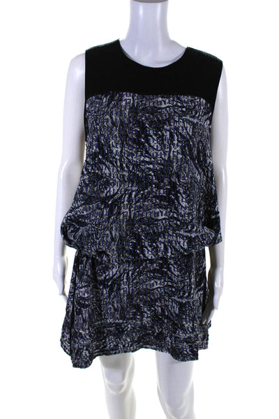 Proenza Schouler Womens Button Back Crew Neck Abstract Dress Black White Blue 10