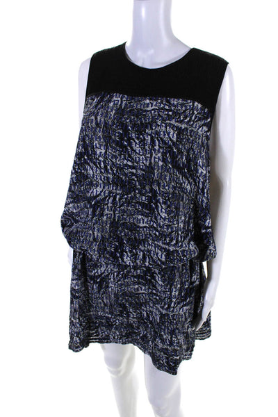 Proenza Schouler Womens Button Back Crew Neck Abstract Dress Black White Blue 10