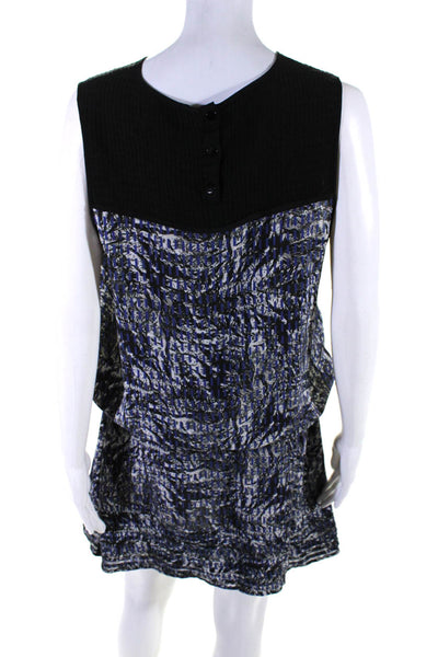 Proenza Schouler Womens Button Back Crew Neck Abstract Dress Black White Blue 10